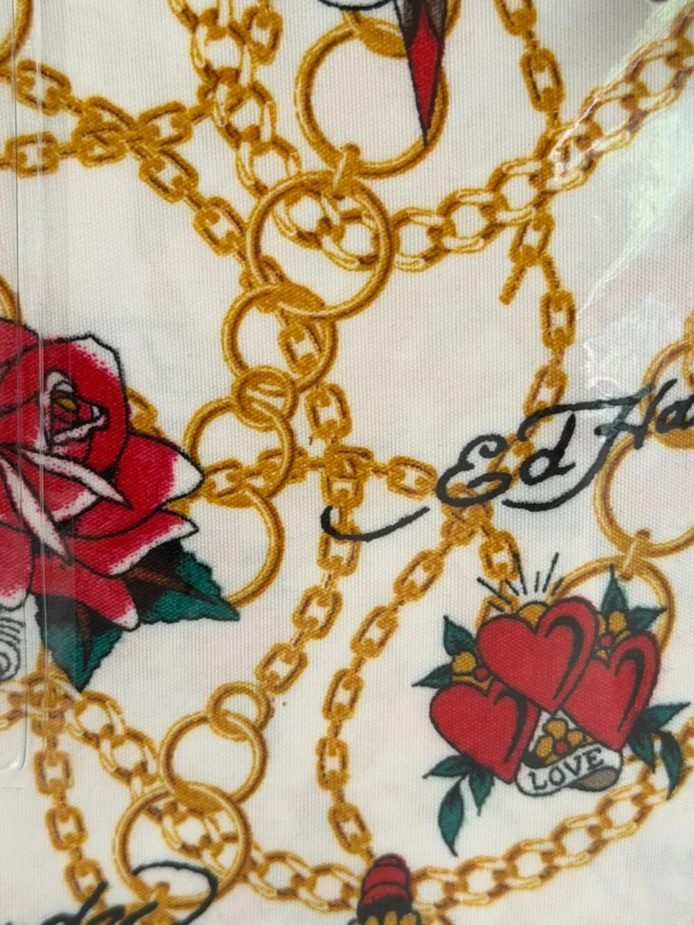 Ed Hardy 6-Piece QUEEN Brushed Sheet Set White Gold Chain Tattoo Skull Roses NWT